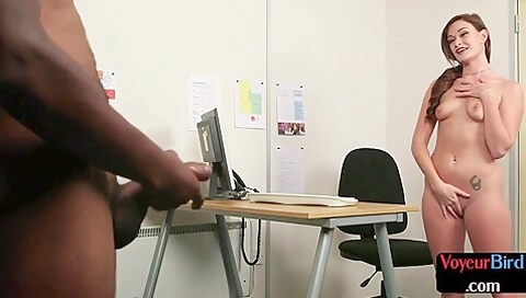 Office Femdom Babe Teases Black Guy Who Jerks