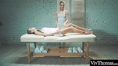 Massage From Hot Blonde Who Pours Oil Over Her Body And Grinds On Her