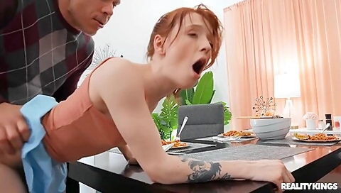 Hard Fucking Of Skinny Teen 18+ In Socks Right During Dinner!