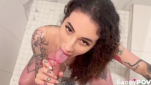 Kinky Sucks And Blows Cock While On Shower - Arabelle Raphael
