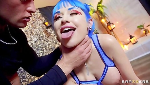 Naughty Blue-haired Nymph Jewelz Has Fun With Baldhe - Zac Wild And Jewelz Blu